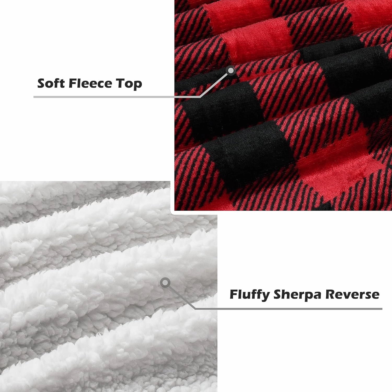 Catalonia Red Black Checkered Holiday Blanket, Buffalo Plaid Sherpa Throw for Couch Sofa Cabin Decor | Soft, Warm, Comfy, Fuzzy, Snuggy | 60x50 Inches, Christmas Blanket