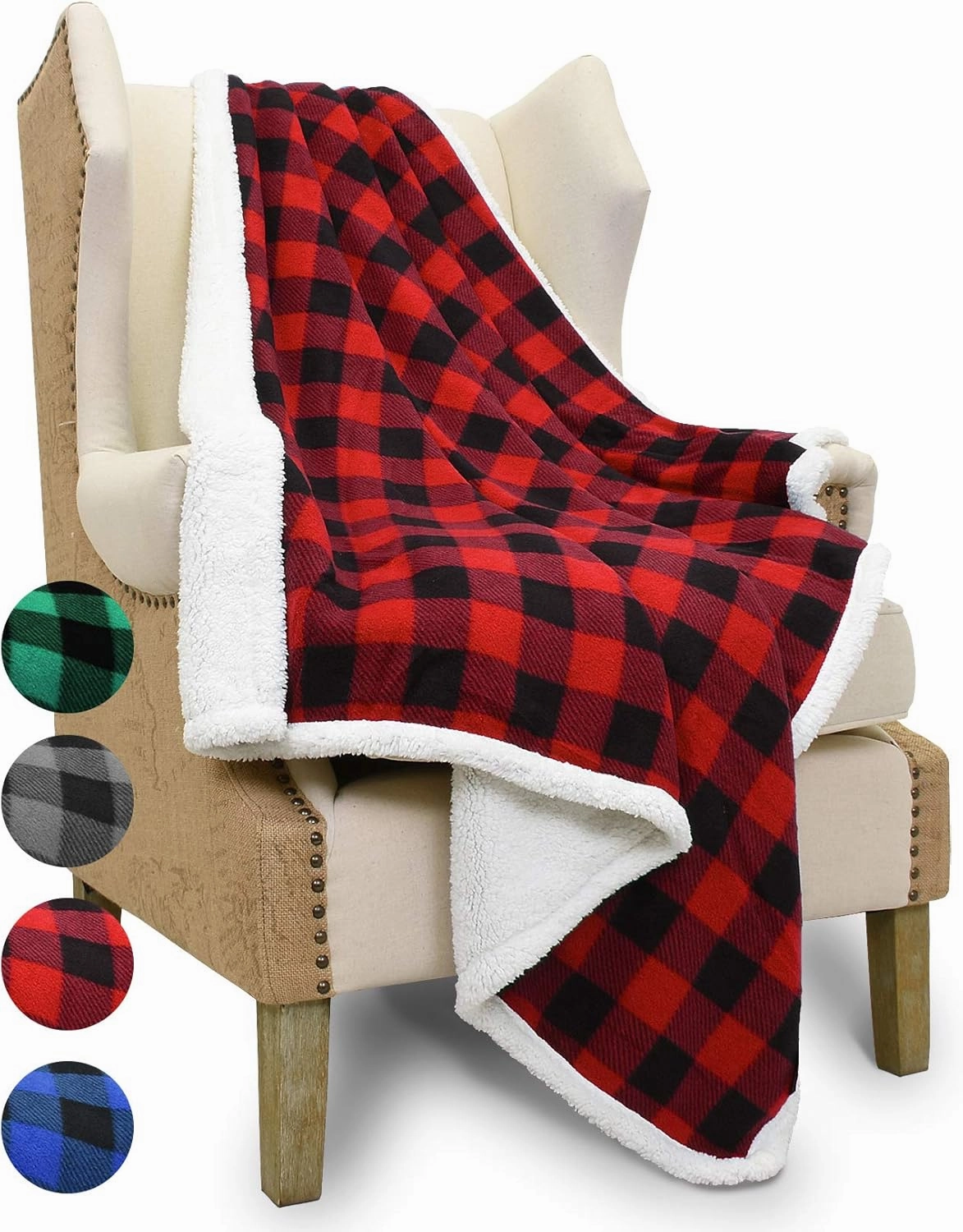 Catalonia Red Black Checkered Holiday Blanket, Buffalo Plaid Sherpa Throw for Couch Sofa Cabin Decor | Soft, Warm, Comfy, Fuzzy, Snuggy | 60x50 Inches, Christmas Blanket