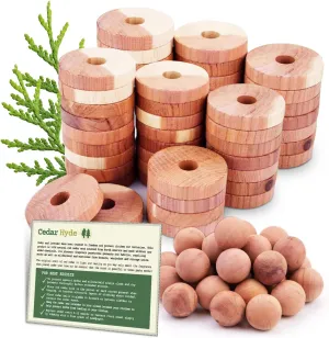 Cedar Hyde Cedar Blocks for Clothes Storage | Cedar Balls & Cedar Rings | Dresser Drawer Freshener Odor Eliminator | 40 Pieces, 30 Cedar Rings & Bonus 10 Cedar Balls, U.S.A Seller