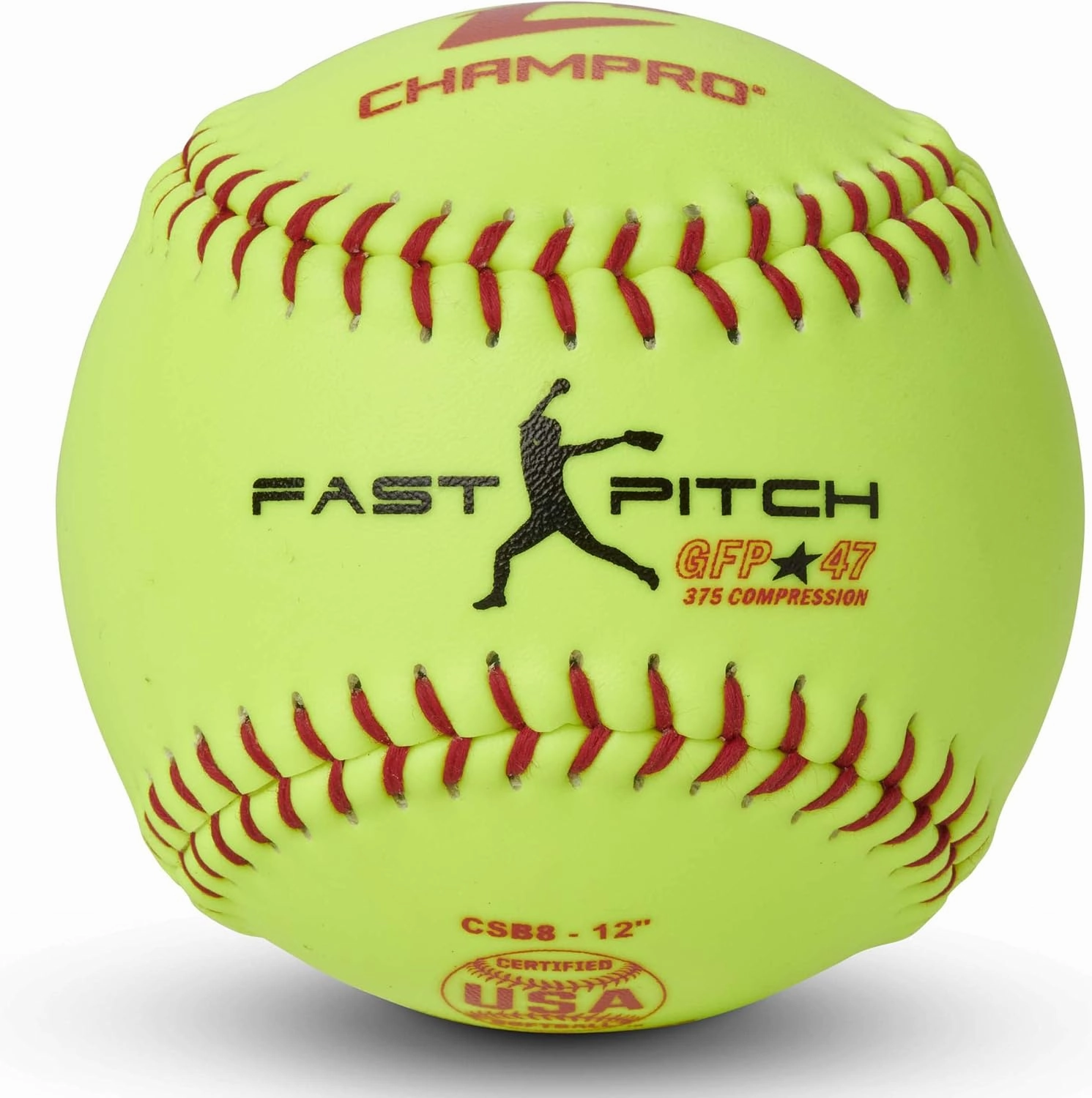 CHAMPRO ASA Fast Pitch .47 COR 375 Compression Poly Synthetic Cover Red Stiches Optic Yellow 12 PK