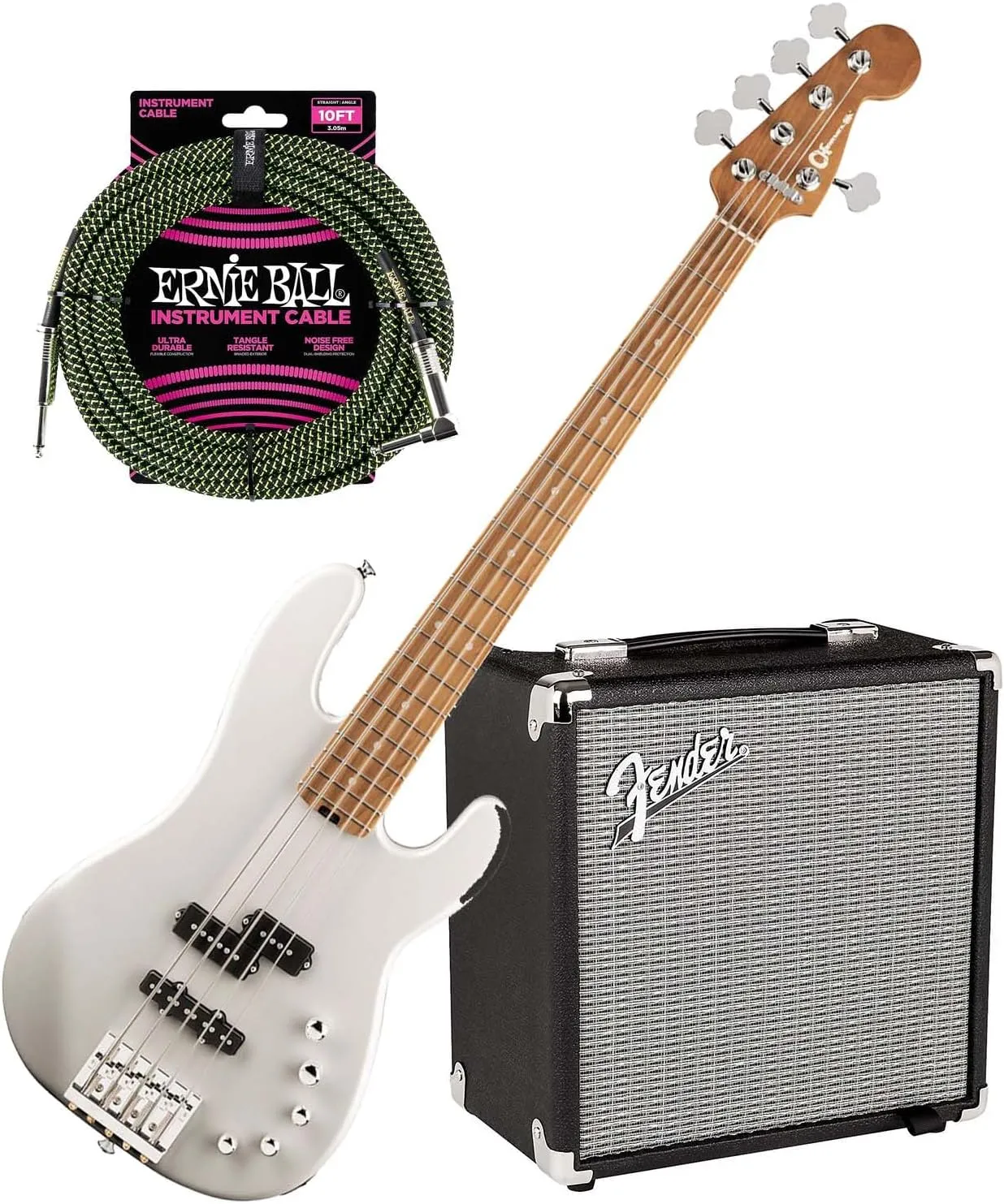 Charvel Pro-Mod San Dimas Bass PJ V – Platinum Pearl, Fender Rumble 15, Ernie Ball P06077 Bundle