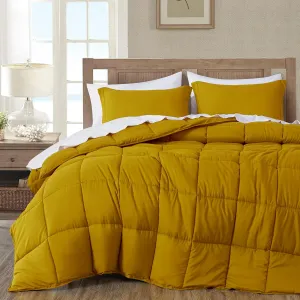 Chezmoi Collection 3-Piece Mustard Comforter Set Queen Size - 110GSM Peach Skin Microfiber Polyester All Season Down Alternative Comforter Set
