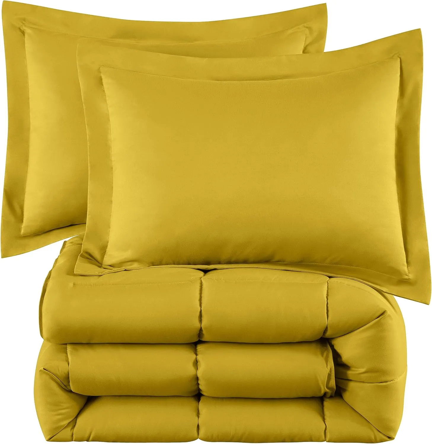 Chezmoi Collection 3-Piece Mustard Comforter Set Queen Size - 110GSM Peach Skin Microfiber Polyester All Season Down Alternative Comforter Set