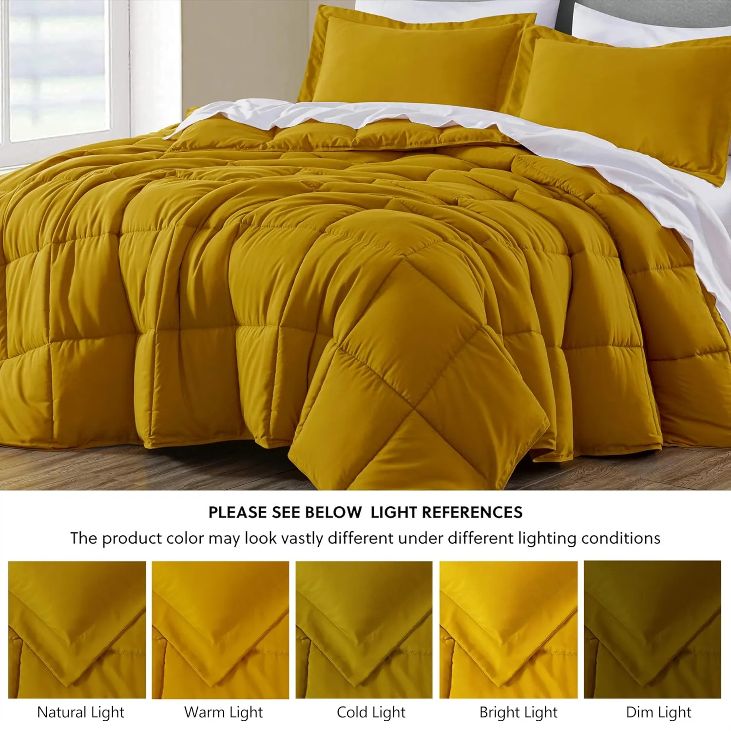 Chezmoi Collection 3-Piece Mustard Comforter Set Queen Size - 110GSM Peach Skin Microfiber Polyester All Season Down Alternative Comforter Set