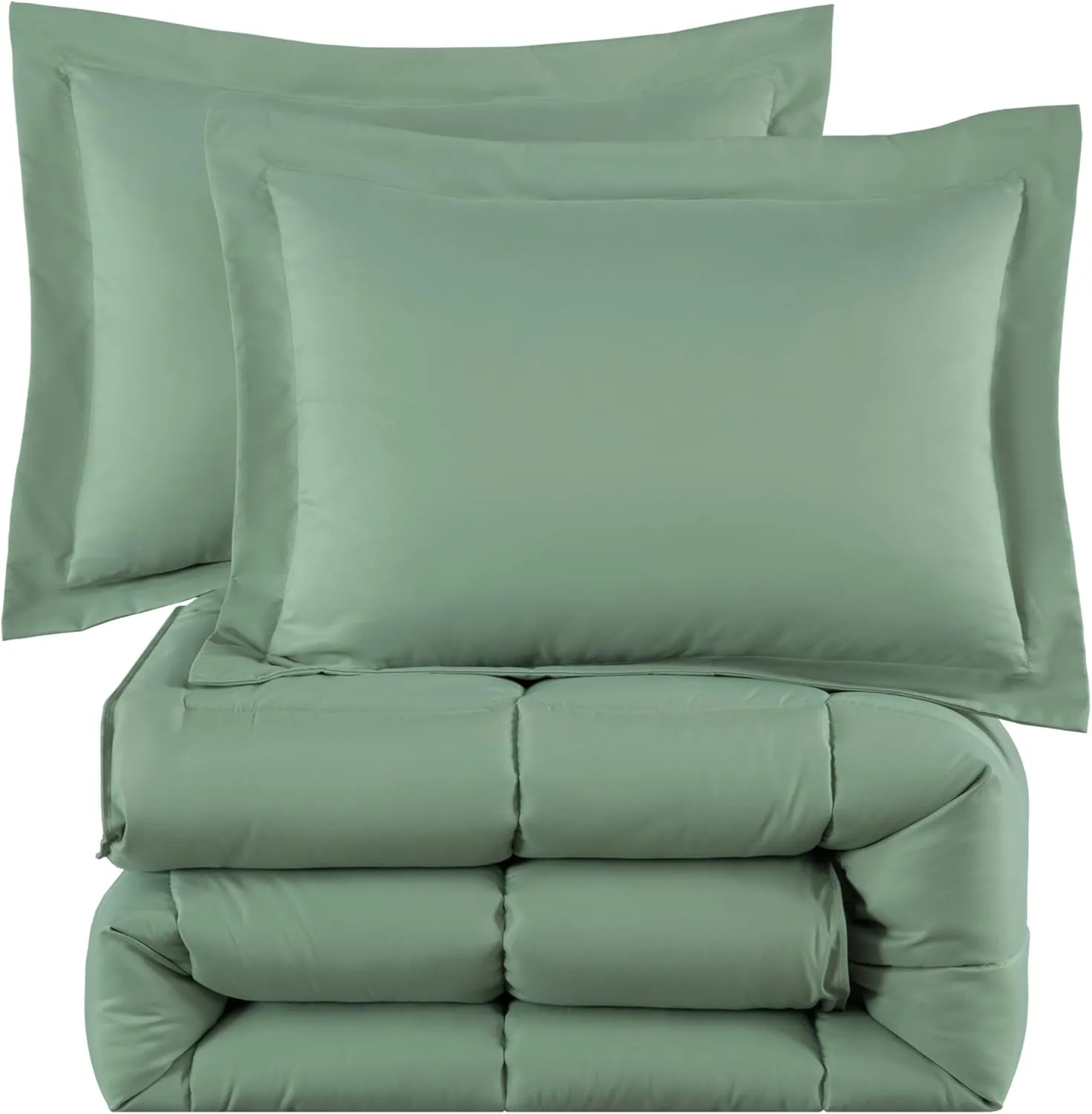 Chezmoi Collection 3-Piece Sage Green Comforter Set Queen Size - 110GSM Peach Skin Microfiber Polyester All Season Down Alternative Comforter Set