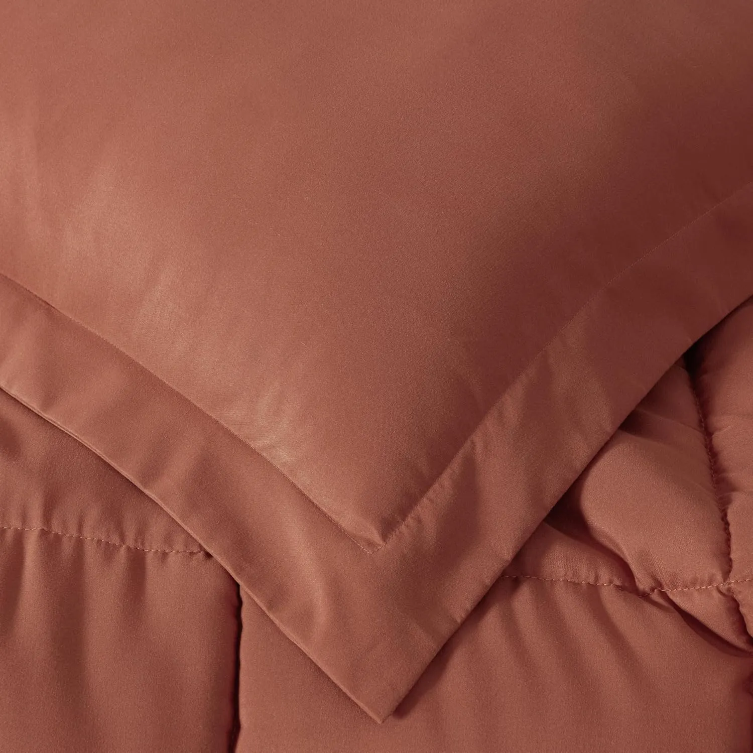 Chezmoi Collection 3-Piece Terracotta Comforter Set Queen Size - 110GSM Peach Skin Microfiber Polyester All Season Down Alternative Comforter Set