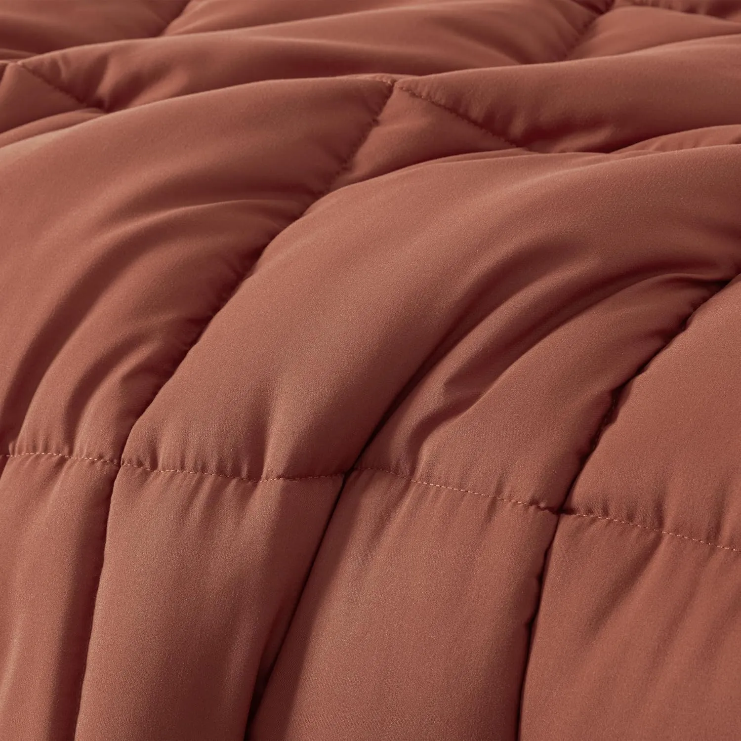 Chezmoi Collection 3-Piece Terracotta Comforter Set Queen Size - 110GSM Peach Skin Microfiber Polyester All Season Down Alternative Comforter Set