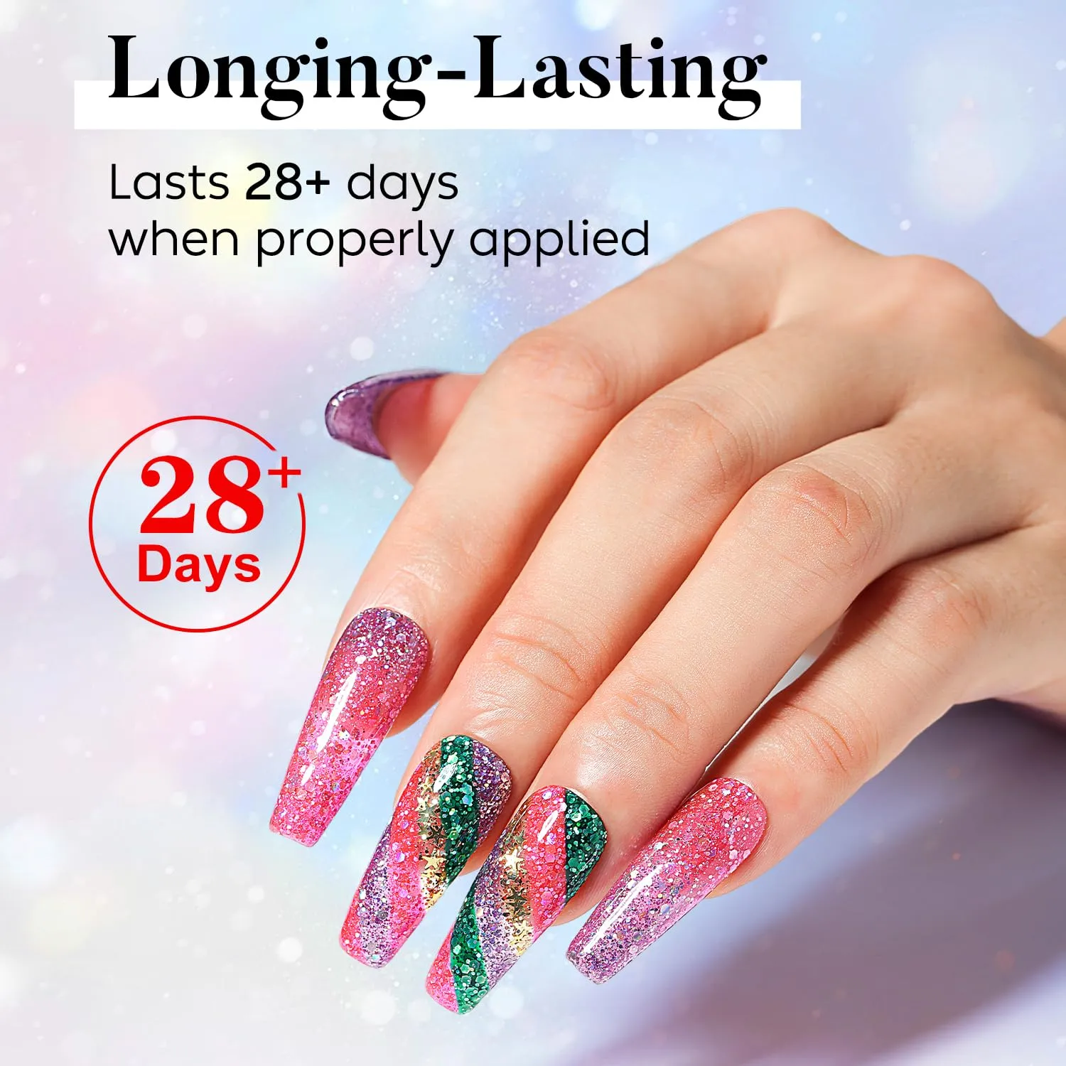 Christmas Gel Nail Polish 6 Pcs 8ml Pink Red Purple Green Golden Glitter Color Soak Off LED U V Gel Nail Kit Manicure DIY Home for Women