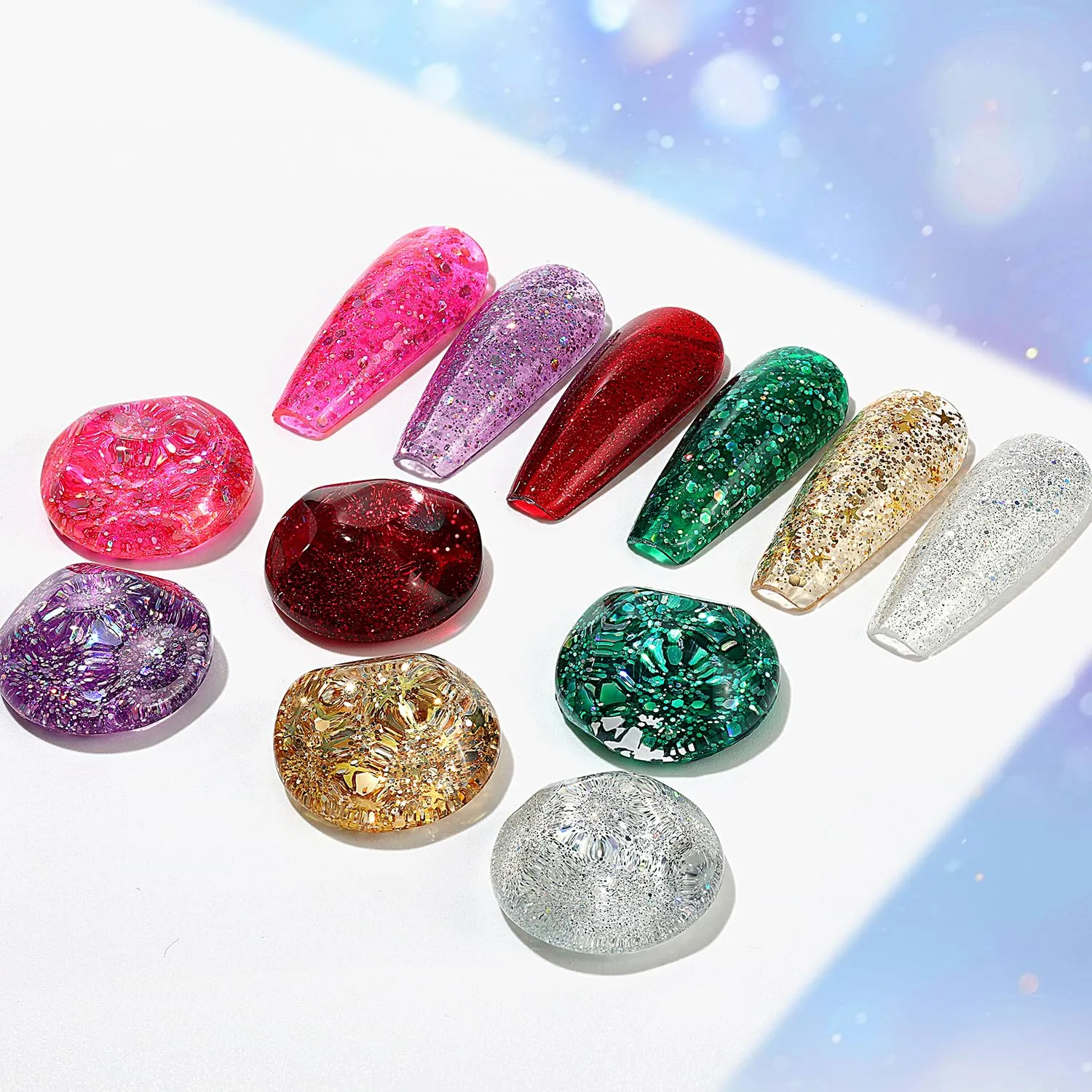 Christmas Gel Nail Polish 6 Pcs 8ml Pink Red Purple Green Golden Glitter Color Soak Off LED U V Gel Nail Kit Manicure DIY Home for Women