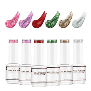 Christmas Gel Nail Polish 6 Pcs 8ml Pink Red Purple Green Golden Glitter Color Soak Off LED U V Gel Nail Kit Manicure DIY Home for Women