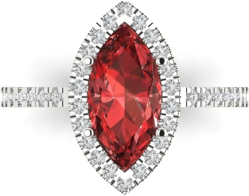 Clara Pucci 2.32ct Marquise Cut Solitaire Halo Crimson Deep Red Garnet Designer Wedding Bridal art deco Anniversary Ring 14k White Gold