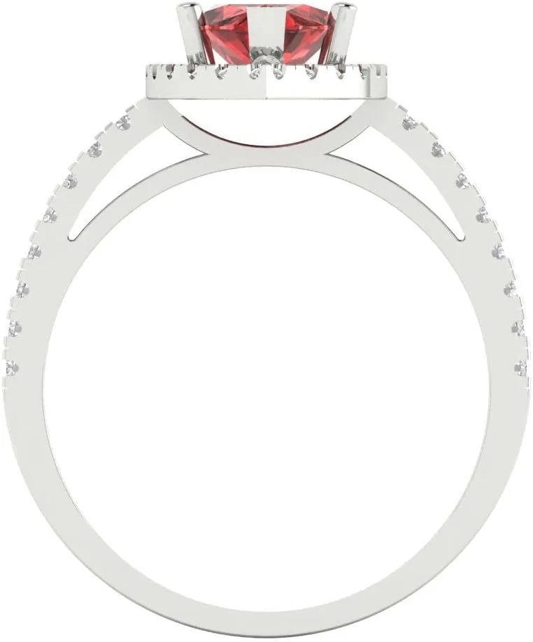 Clara Pucci 2.32ct Marquise Cut Solitaire Halo Crimson Deep Red Garnet Designer Wedding Bridal art deco Anniversary Ring 14k White Gold