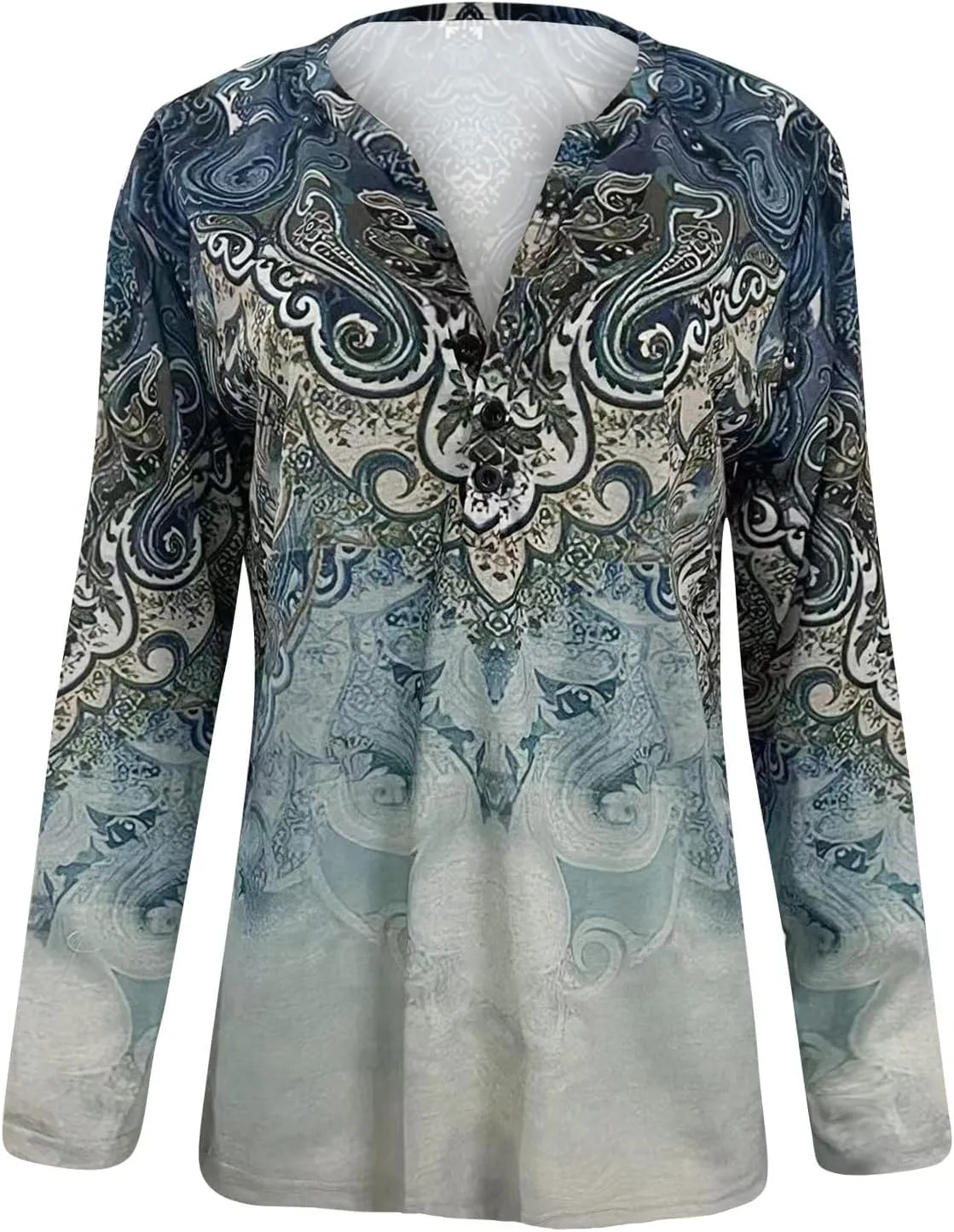 Classic Oversized School Tops for Women Three Quarter Sleeve Summer Floral Softest Tee Thin V Neck Relaxed