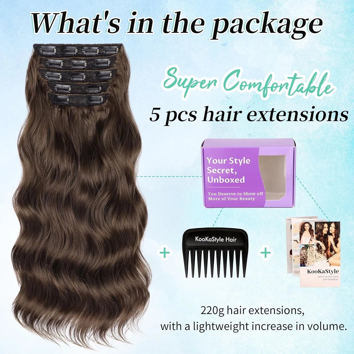 Clip in Hair Extensions 5 PCS Long Wavy Invisible Full Coverage Edges Seamless Natural & Soft Hair & Blends Well Hairpieces for Women, (20Inch Balayage Chocolate Brown to Caramel Blonde)