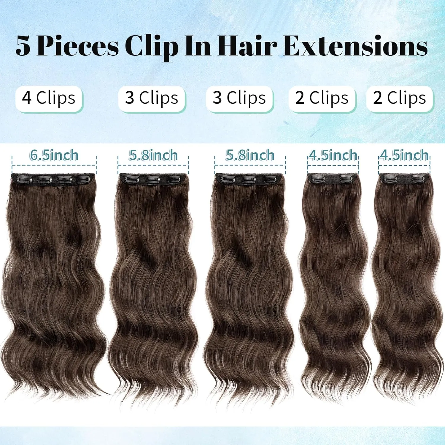 Clip in Hair Extensions 5 PCS Long Wavy Invisible Full Coverage Edges Seamless Natural & Soft Hair & Blends Well Hairpieces for Women, (20Inch Balayage Chocolate Brown to Caramel Blonde)