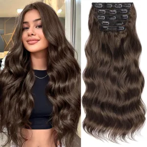 Clip in Hair Extensions 5 PCS Long Wavy Invisible Full Coverage Edges Seamless Natural & Soft Hair & Blends Well Hairpieces for Women, (20Inch Balayage Chocolate Brown to Caramel Blonde)