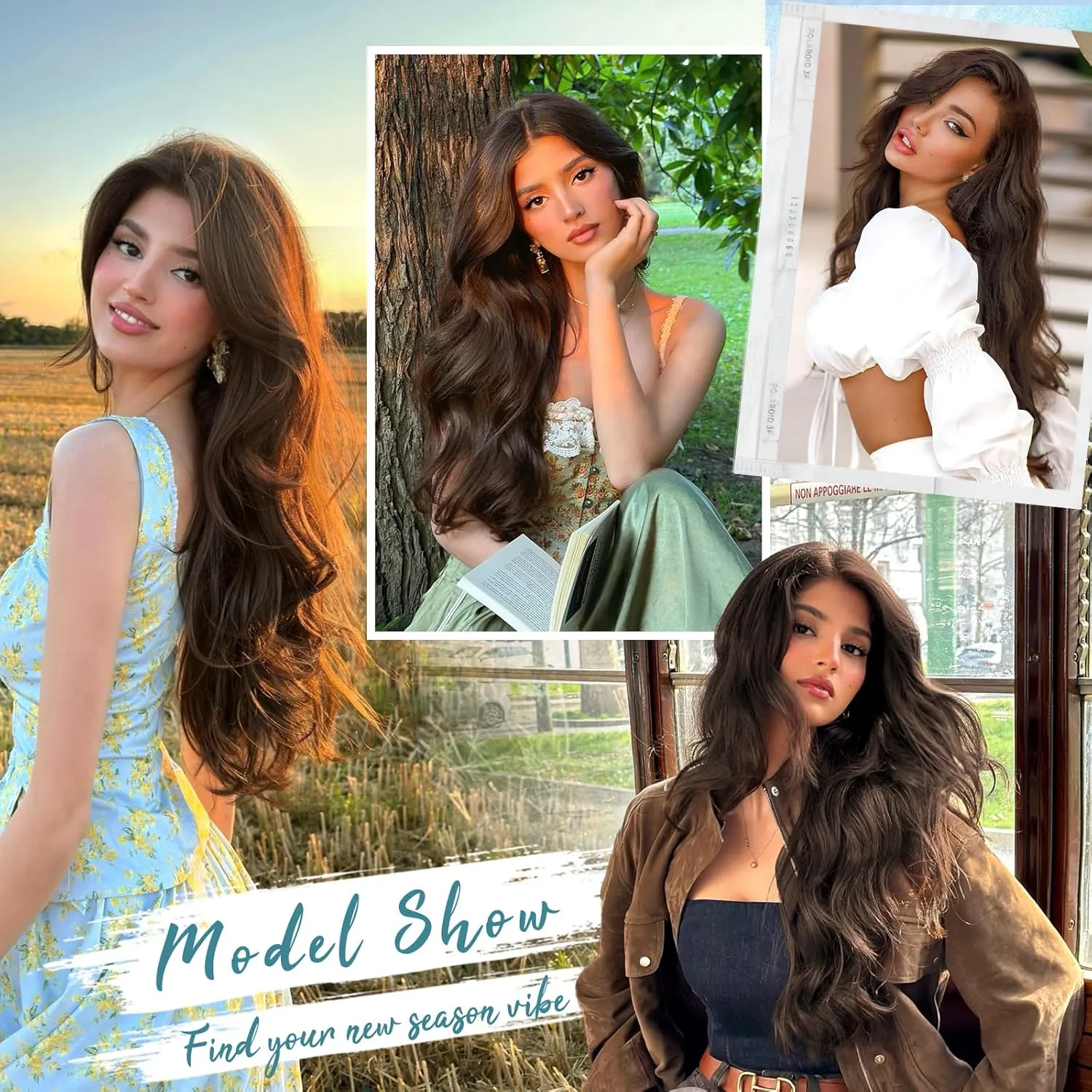 Clip in Hair Extensions 5 PCS Long Wavy Invisible Full Coverage Edges Seamless Natural & Soft Hair & Blends Well Hairpieces for Women, (20Inch Balayage Chocolate Brown to Caramel Blonde)
