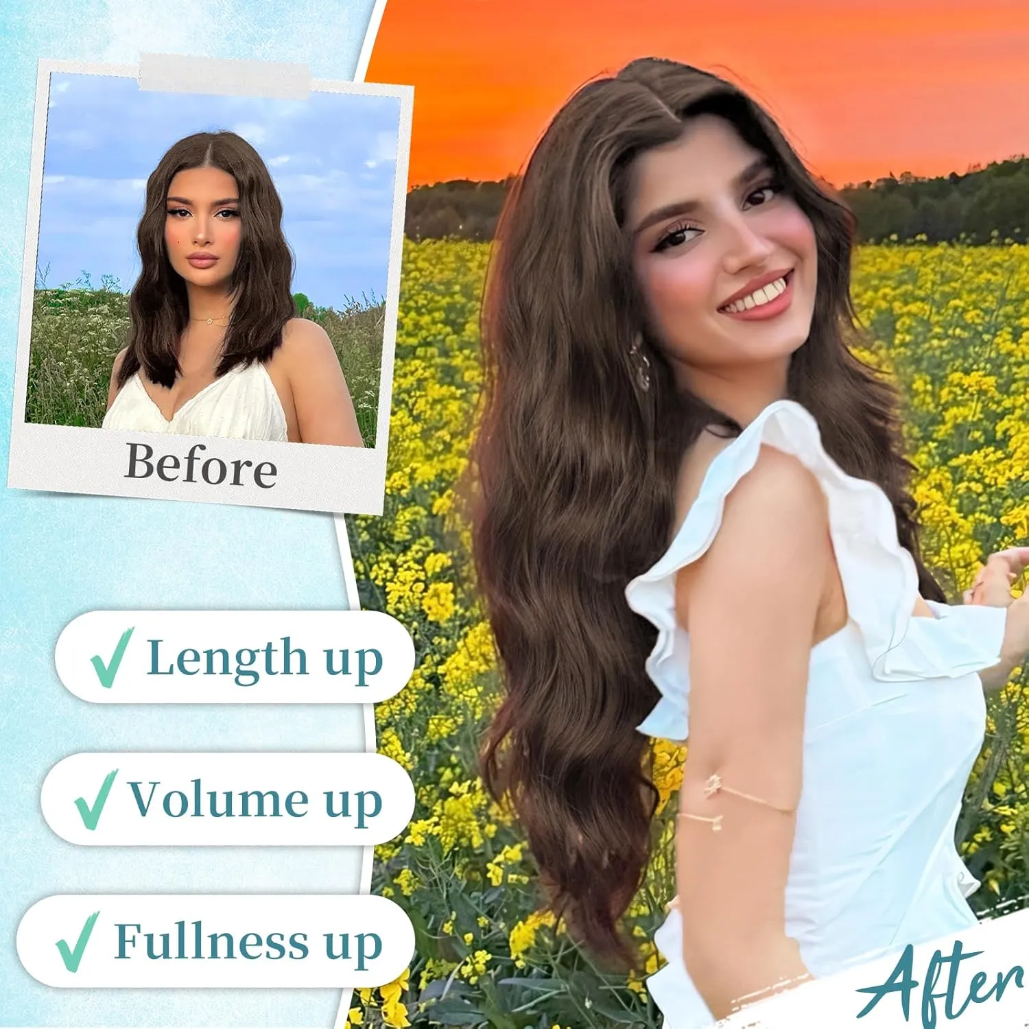 Clip in Hair Extensions 5 PCS Long Wavy Invisible Full Coverage Edges Seamless Natural & Soft Hair & Blends Well Hairpieces for Women, (20Inch Balayage Chocolate Brown to Caramel Blonde)