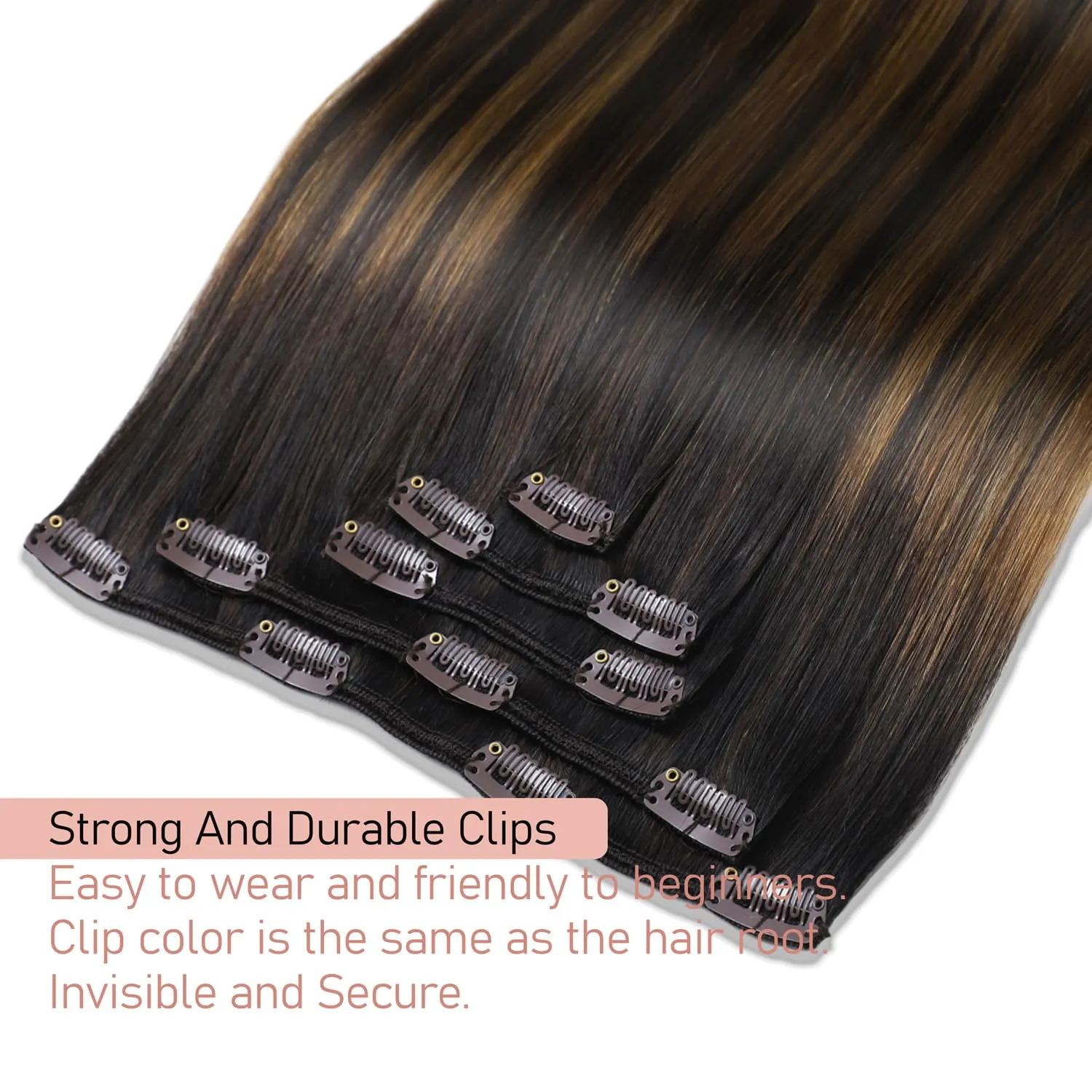 Clip in Hair Extensions Real Human Hair 14 Inch 80g/2.82oz Balayage Dark Brown to Chestnut Brown Remy Human Hair Soft,Natural 5pcs #2/6/2 Clip in Extensions for Women