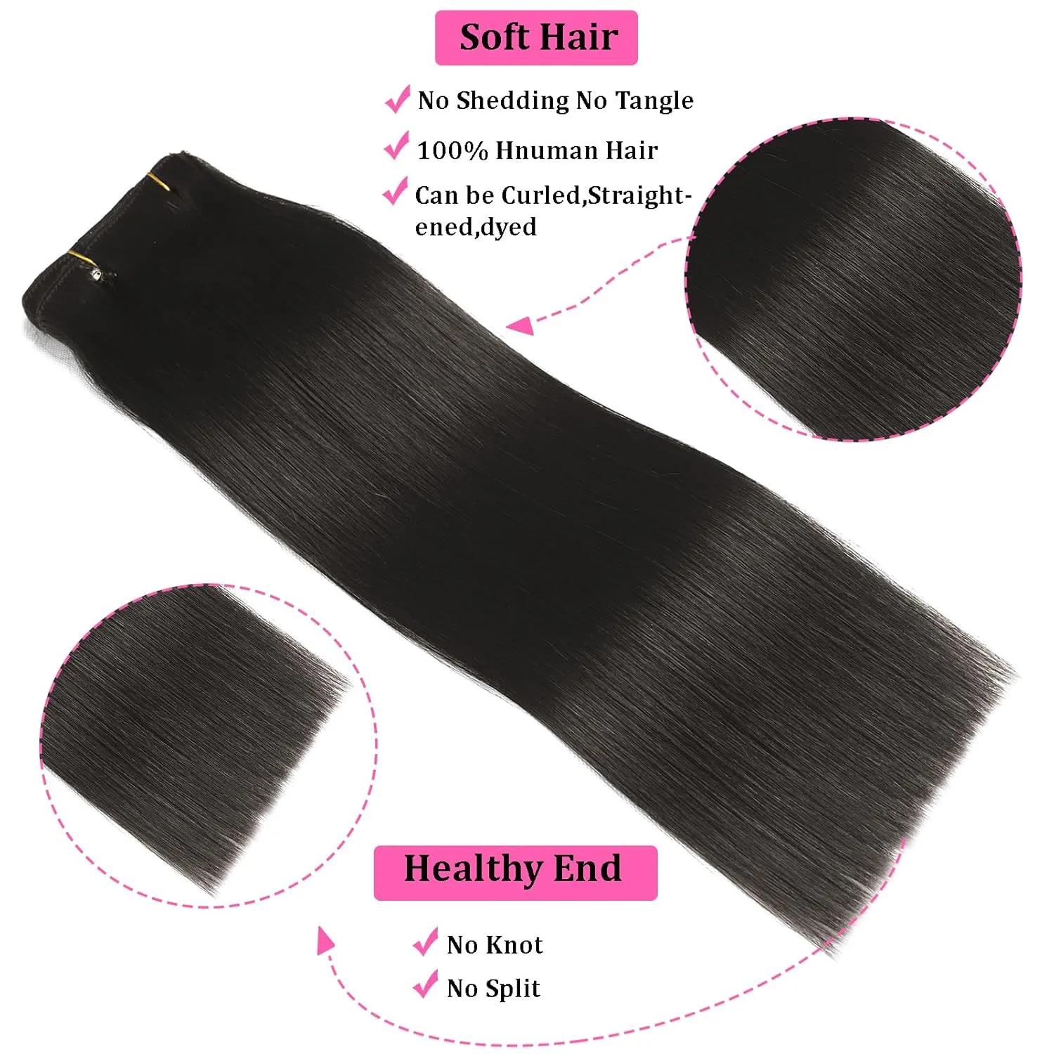 Clip in Hair Extensions Real Human Hair Clip ins Remy Human Hair Black Women Invisible Natural Straight Seamless Clip on Hair Extensions 8pcs Double Weft #1B 20 Inch 80g