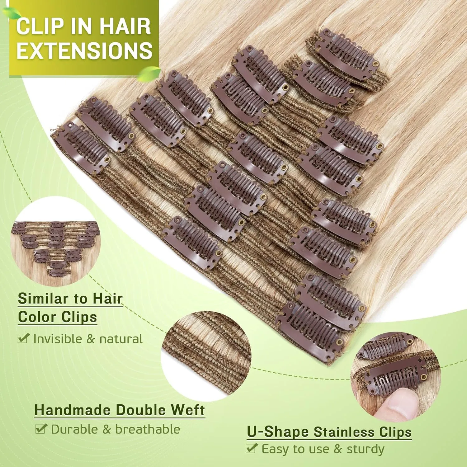 Clip in Hair Extensions Real Human Hair, MY-LADY Human Hair Clip in Extensions, 10Inch 110g 8Pcs Hair Extensions Clip ins, Seamless Clip in Hair Extensions Human Hair Light Ash Blonde/Bleach Blonde