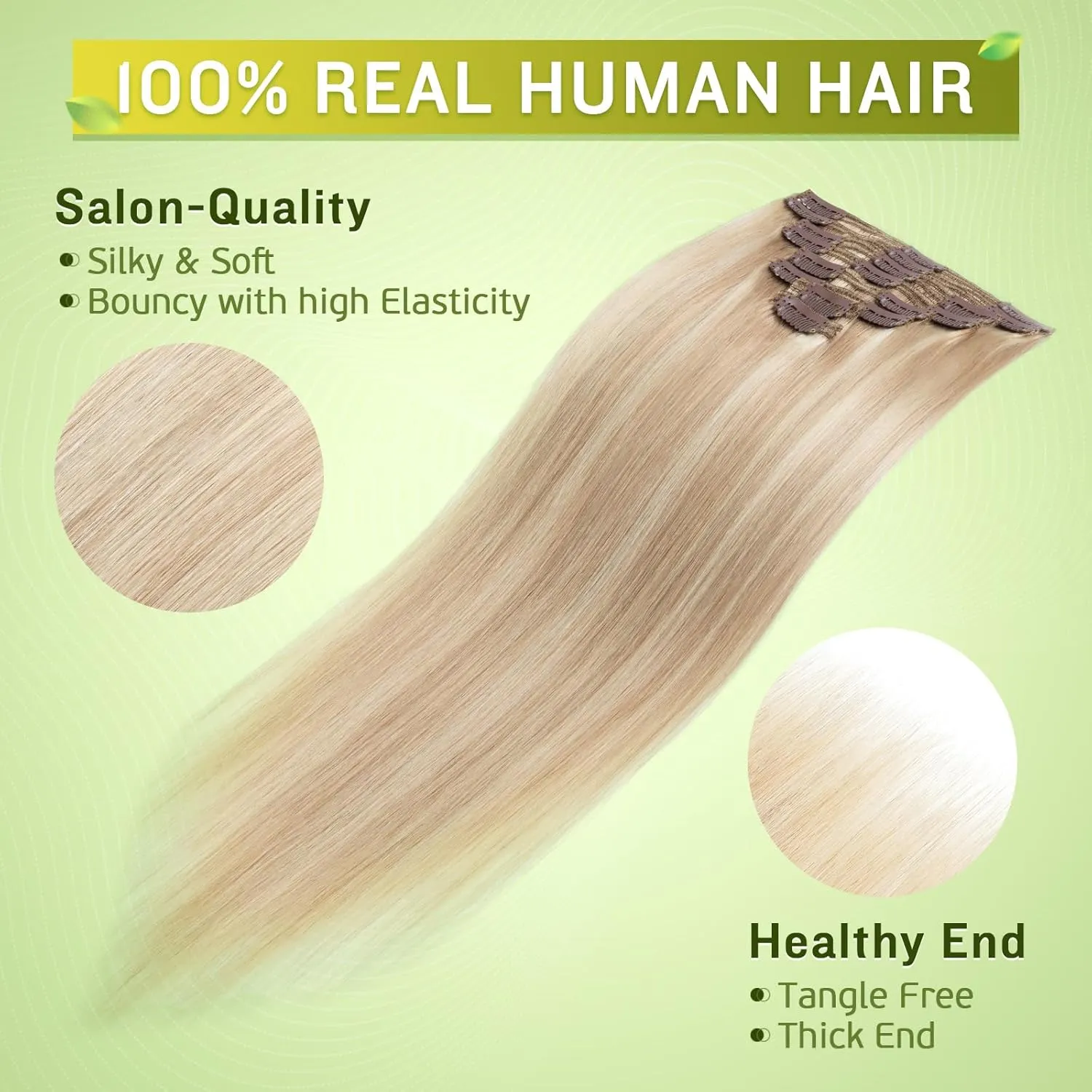 Clip in Hair Extensions Real Human Hair, MY-LADY Human Hair Clip in Extensions, 10Inch 110g 8Pcs Hair Extensions Clip ins, Seamless Clip in Hair Extensions Human Hair Light Ash Blonde/Bleach Blonde
