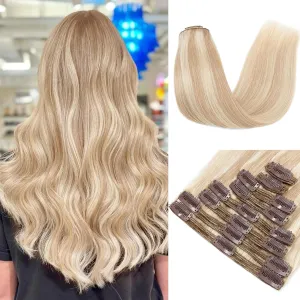 Clip in Hair Extensions Real Human Hair, MY-LADY Human Hair Clip in Extensions, 10Inch 110g 8Pcs Hair Extensions Clip ins, Seamless Clip in Hair Extensions Human Hair Light Ash Blonde/Bleach Blonde
