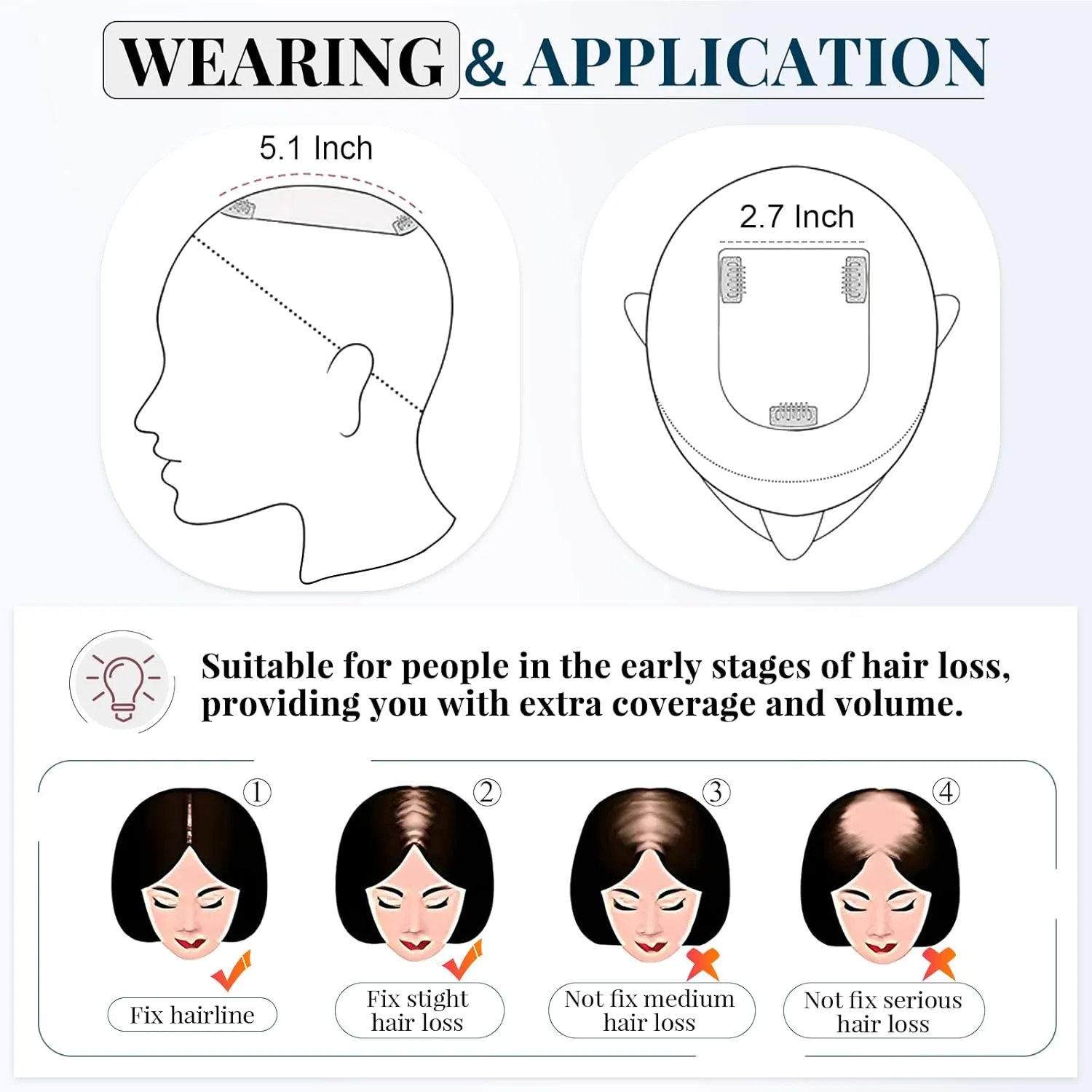 Clip on Topper Hair Extension with Thin Bang 12inch Human Hair Hand Made Silk Base wiglets Straight Soft Hair Extension for Women Hair Loss Thinning Light Brown #6