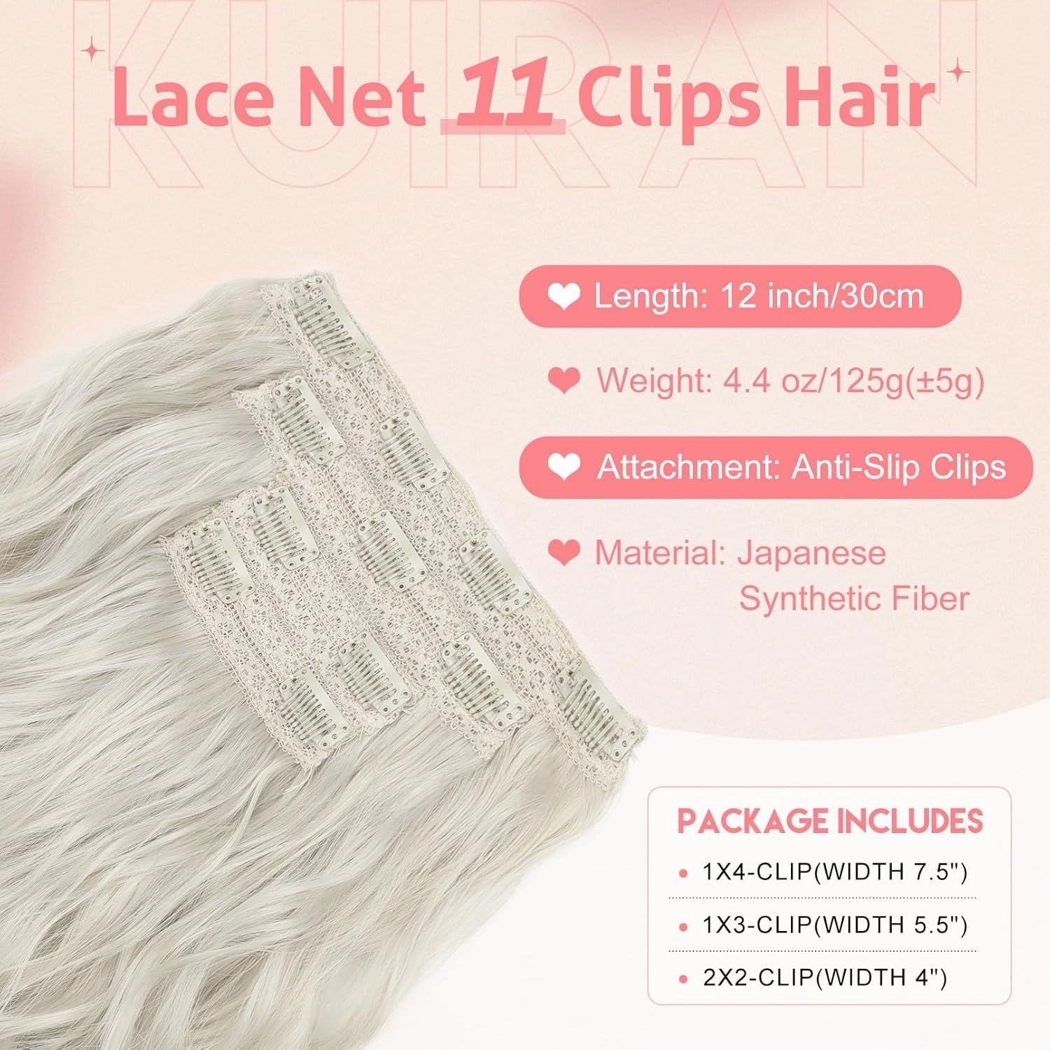 Clip in Hair Extensions 12 Inch Short Curly Wavy 4PCS Invisible Lace Weft Natural Soft Hairpieces for Women - White Blonde