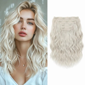 Clip in Hair Extensions 12 Inch Short Curly Wavy 4PCS Invisible Lace Weft Natural Soft Hairpieces for Women - White Blonde