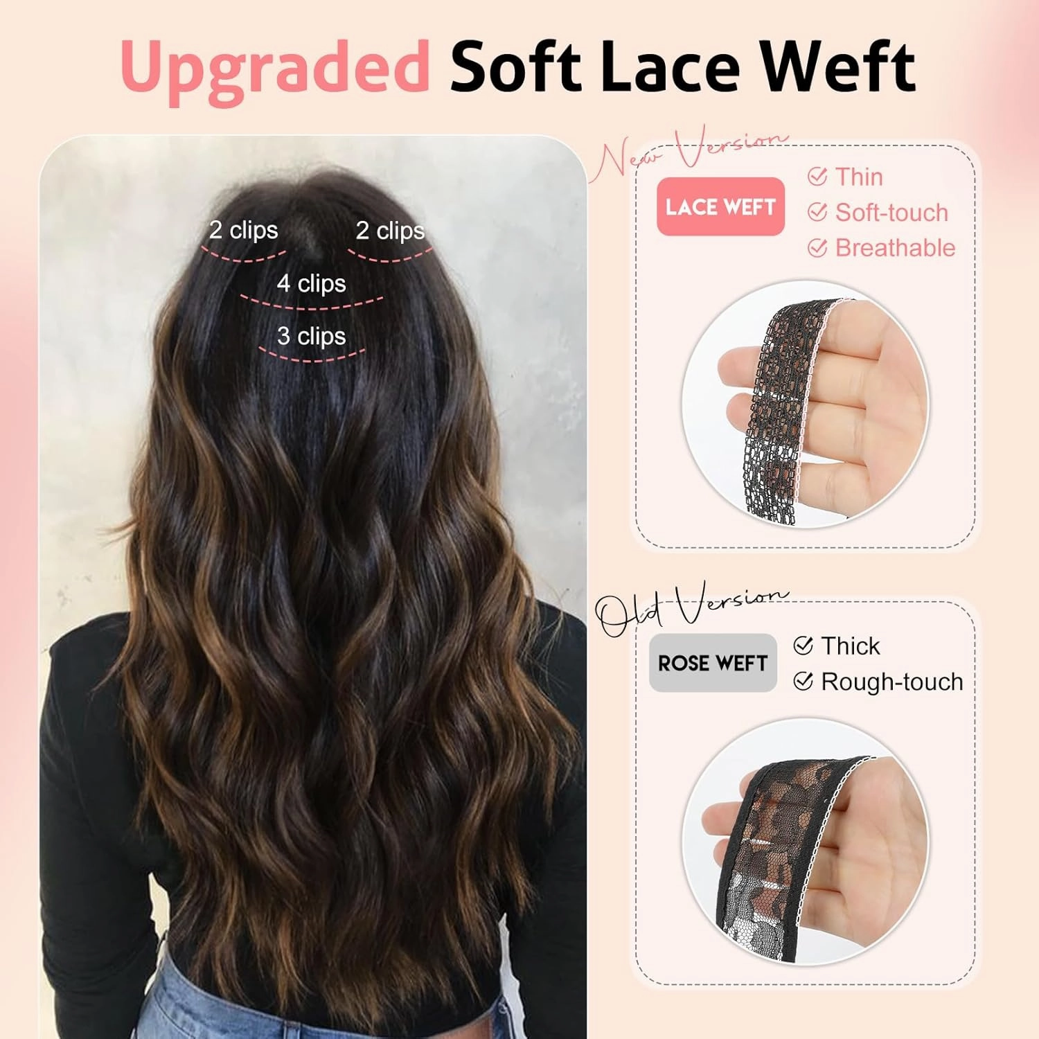 Clip in Hair Extensions - 12" Short Wavy Hair Extensions, 4PCS Invisible Lace Weft Natural Soft Hairpieces for Women - Matte Ash Brown with Highlights