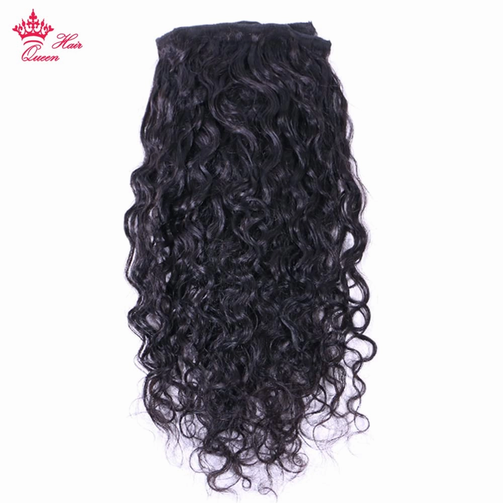 Clip in Hair Extensions for Black Women Water Wave Human Hair Clip in Hair Extensions Natural Black Color Full Head Brazilian Virgin Hair 8/Pcs with 18Clips 120 Gram / Set Queen Hair Products (14inches, Water Wave)