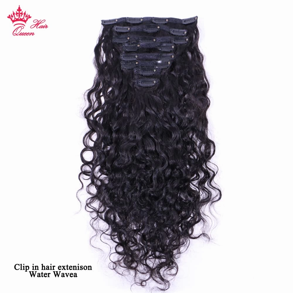Clip in Hair Extensions for Black Women Water Wave Human Hair Clip in Hair Extensions Natural Black Color Full Head Brazilian Virgin Hair 8/Pcs with 18Clips 120 Gram / Set Queen Hair Products (14inches, Water Wave)
