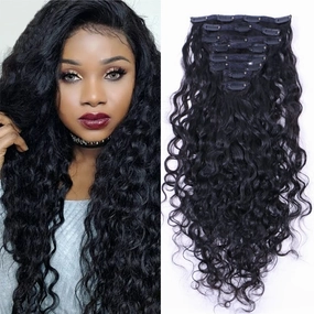 Clip in Hair Extensions for Black Women Water Wave Human Hair Clip in Hair Extensions Natural Black Color Full Head Brazilian Virgin Hair 8/Pcs with 18Clips 120 Gram / Set Queen Hair Products (14inches, Water Wave)