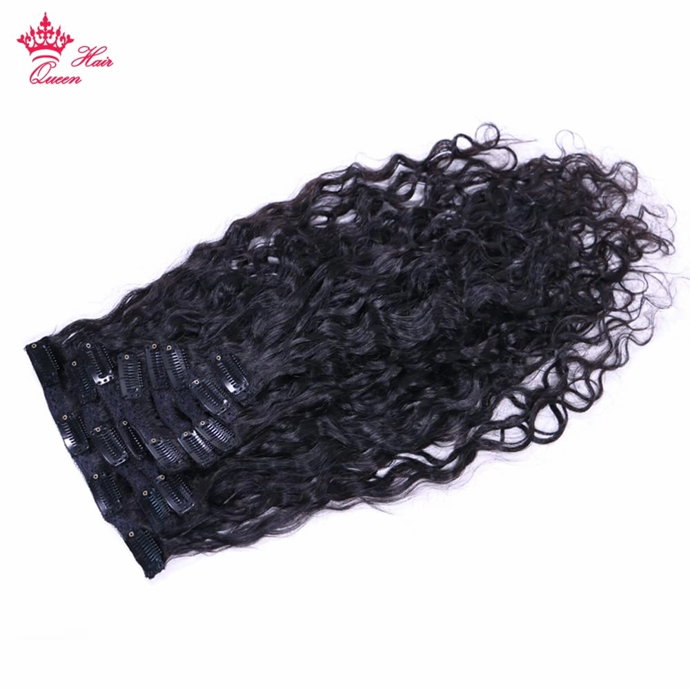 Clip in Hair Extensions for Black Women Water Wave Human Hair Clip in Hair Extensions Natural Black Color Full Head Brazilian Virgin Hair 8/Pcs with 18Clips 120 Gram / Set Queen Hair Products (14inches, Water Wave)