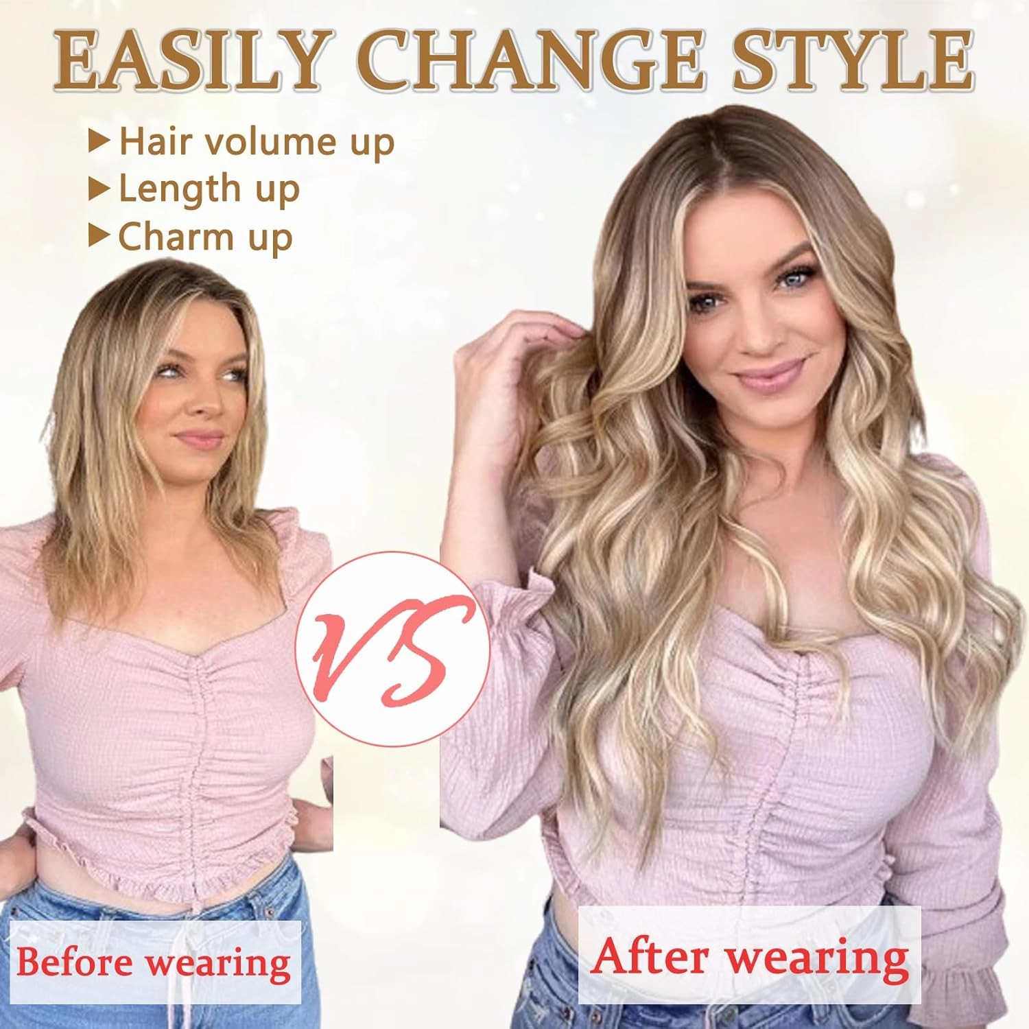 Clip in Hair Extensions for Women, 6PCS Long Wavy Curly Clip on Hair Extensions 20 Inch Ash Brown Mixed Ash Blonde Synthetic Hairpieces