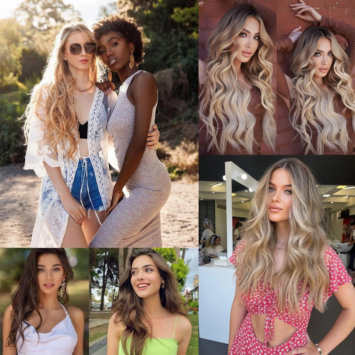 Clip in Hair Extensions for Women, 6PCS Long Wavy Curly Clip on Hair Extensions 20 Inch Ash Brown Mixed Ash Blonde Synthetic Hairpieces