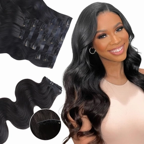 Clip in Hair Extensions Seamless Clip in Hair Extensions Human Hair Real Hair Extensions Clip in Human Hair,Body Wave 110g 20 Inch Natural Black Ultra-thin PU Weft,100% Remy Hair Extensions