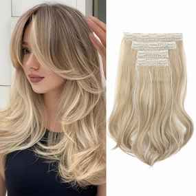 Clip in Hair Extensionss, 4PCS Hair Extensions 14" Short Layered Cut Hair Extensions Invisible Lace Weft Natural Soft Hairpieces for Women - Ash Blonde with Highlights