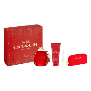 Coach Love Eau de Parfum 4 Piece Set - 3.0 fl. oz. & 0.25 fl. oz. Spray, 3.3 fl. oz. Body Lotion, Pouch - Long Lasting Fragrance with notes of Strawberry, Red Velvet Rose & Cedarwood - Floral & Fruity