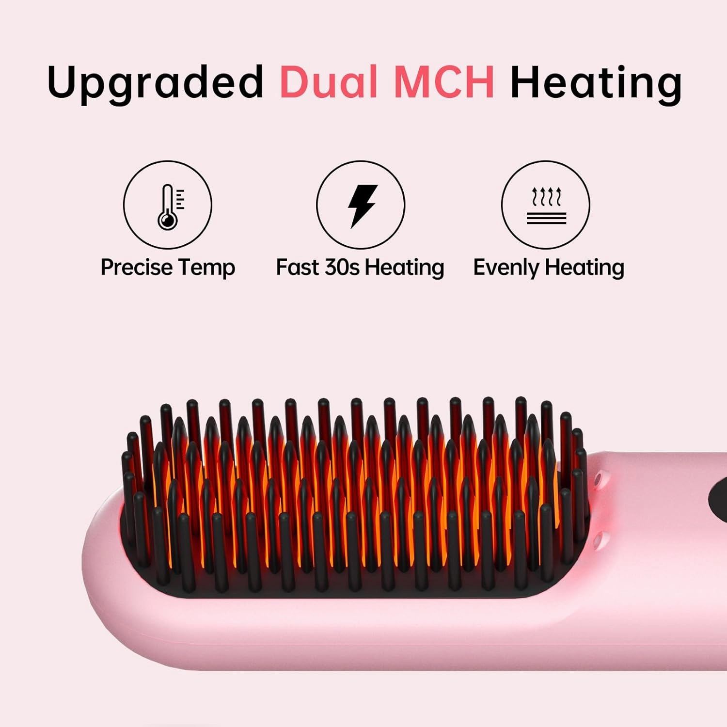 Cordless Hair Straightener Brush - Portable Straightener Brush with 9 Temp Settings, Mini Straightening Comb for Travel, 9600mAh Rechargeable Batt & 224 Million Negative Ions (Pink)