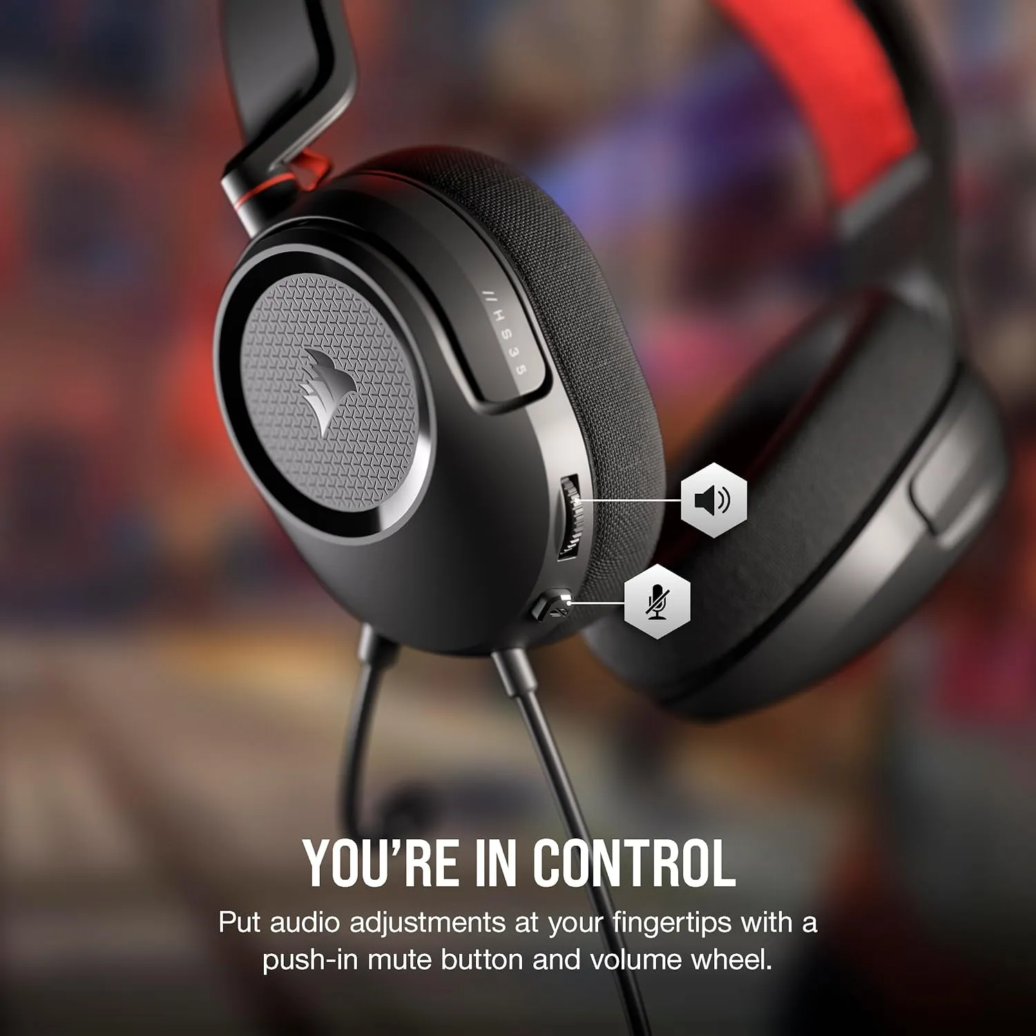 Corsair HS35 v2 Multiplatform Wired Gaming Headset – Flexible Omni-Directional Microphone – Universal 3.5mm Connection – PC, Mac, PS5, PS4, Xbox, Nintendo Switch, Mobile – Red