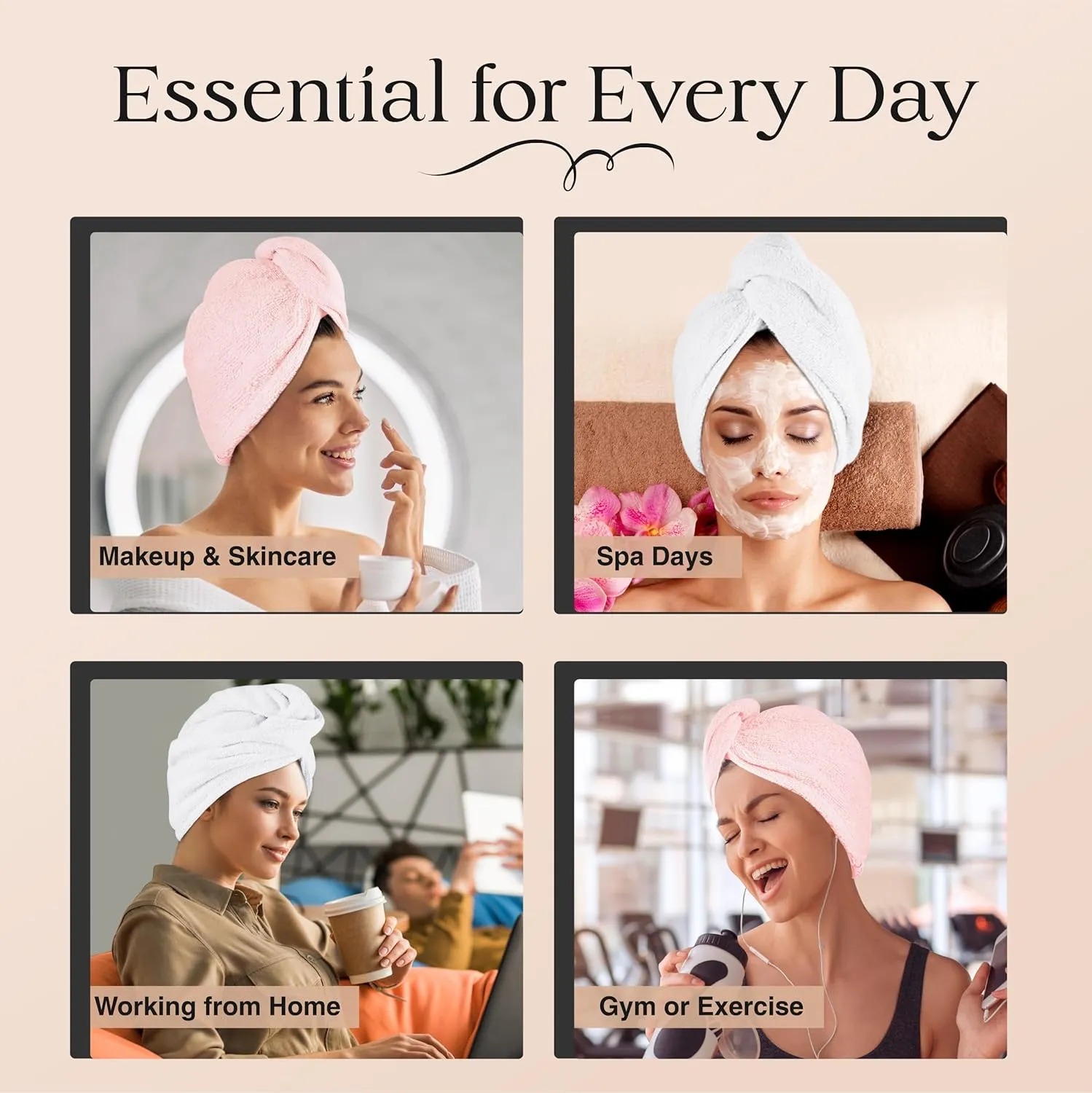 Cotton Hair Towel Wrap for Women/Kids | Quick Dry, Soft & Absorbent 420 GSM Hair Wrap Towels with Double Button | Anti Frizz, Non Microfiber Hair Turbans for Curly, Long Hair (White Pink Lilac)