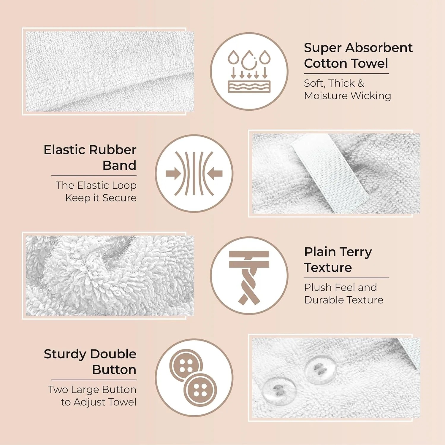 Cotton Hair Towel Wrap for Women/Kids | Quick Dry, Soft & Absorbent 420 GSM Hair Wrap Towels with Double Button | Anti Frizz, Non Microfiber Hair Turbans for Curly, Long Hair (White Pink Lilac)