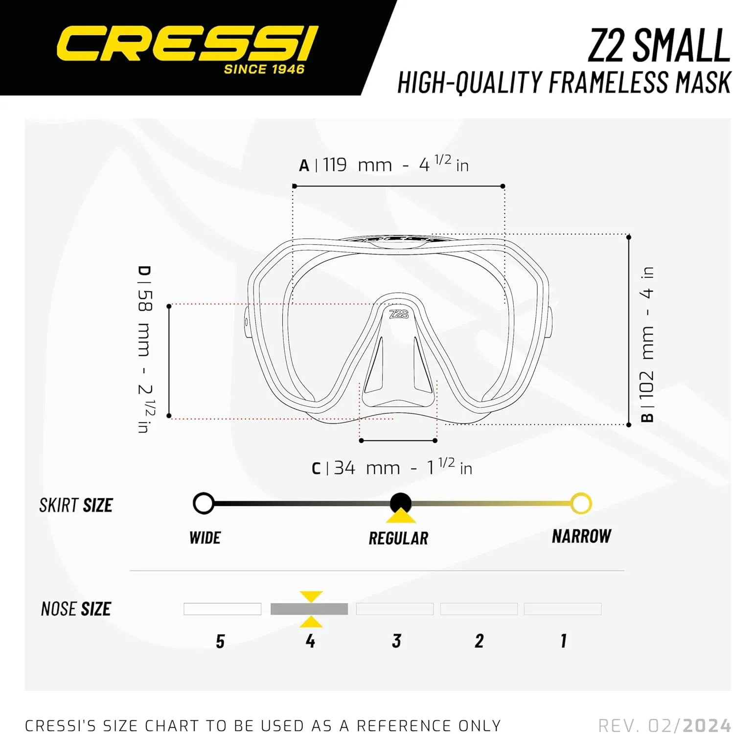 Cressi Adult Frameless Diving Mask - Wide View Mono Lens - Low Internal Volume - Pure Soft Silicone - Z2S: Designed in Italy by Cressi
