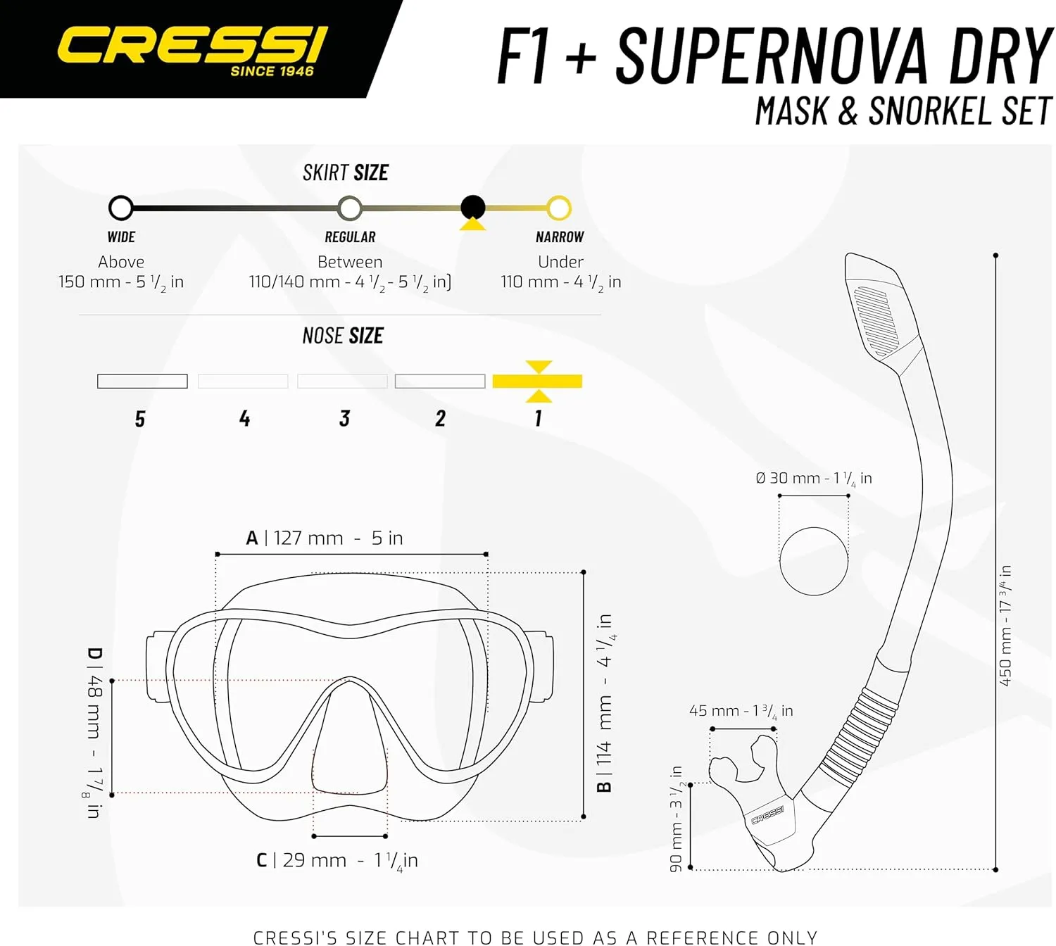 Cressi Scuba Diving Snorkeling Kit - Freediving Mask & Dry Snorkel - F1 & Supernova Dry: Designed in Italy