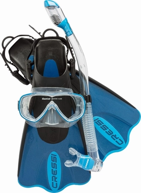 Cressi Light Weight Premium Travel Snorkel Set for All Ages- Adjustable Fins   Silicone Mask   Dry Snorkel - Palau SAF Set: Made in Italy