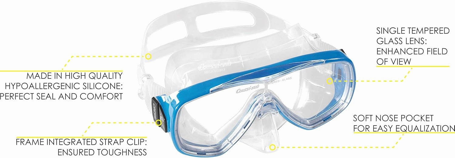 Cressi Light Weight Premium Travel Snorkel Set for All Ages- Adjustable Fins   Silicone Mask   Dry Snorkel - Palau SAF Set: Made in Italy