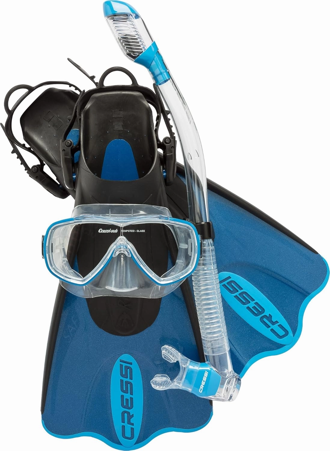 Cressi Light Weight Premium Travel Snorkel Set for All Ages- Adjustable Fins   Silicone Mask   Dry Snorkel - Palau SAF Set: Made in Italy
