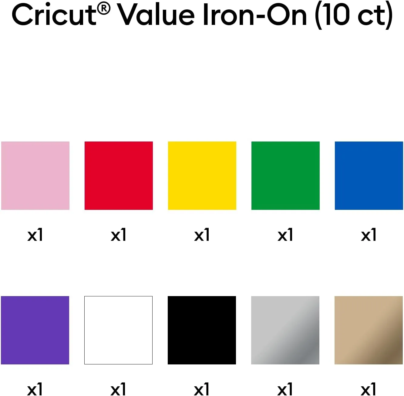 Cricut® Value Iron-On, Rainbow Sampler - 12 in x 3 ft (10 ct)- HTV Heat Transfer Vinyl